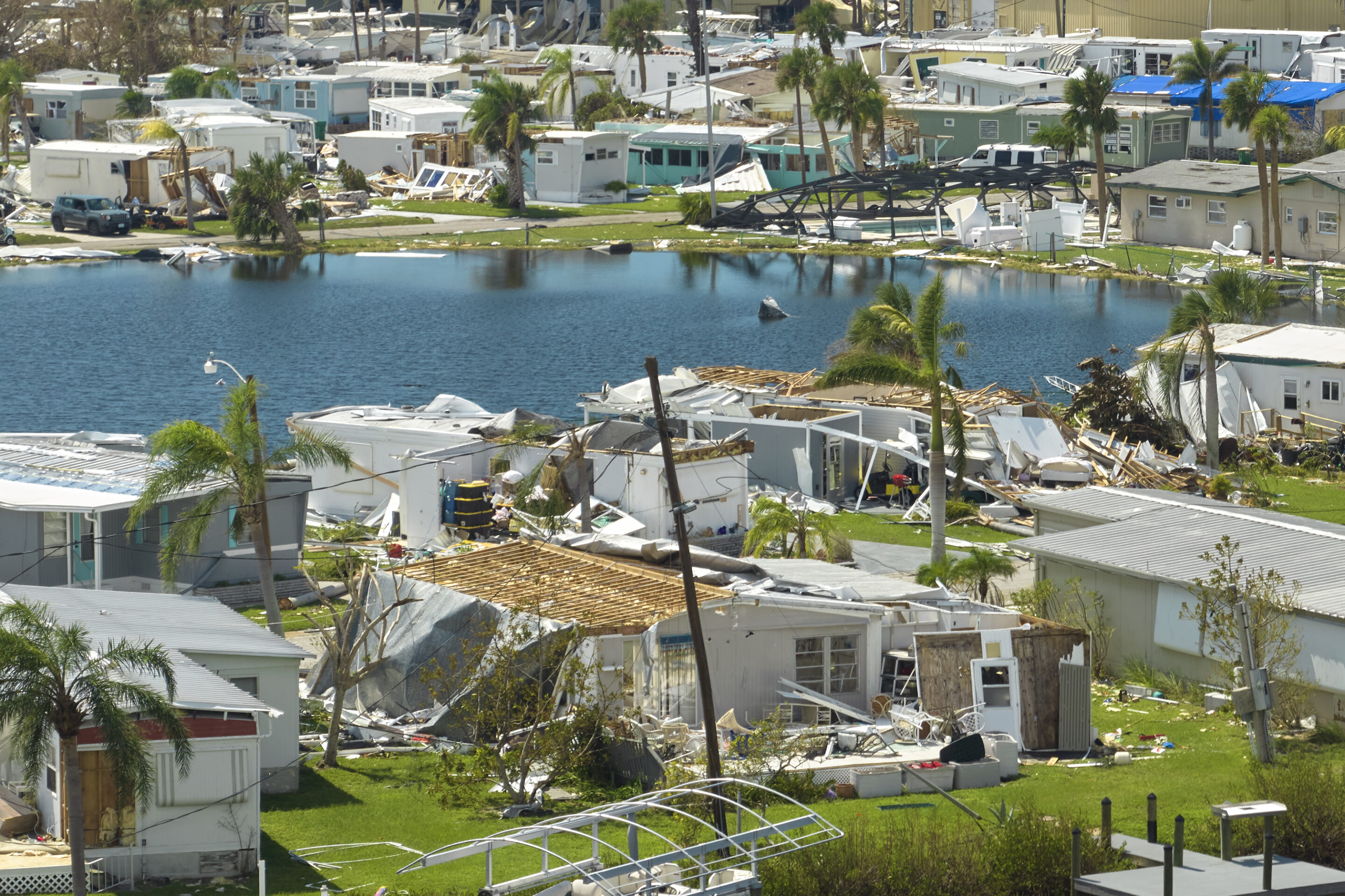 Hurricane Ian destroyed homes in Florida residential area Natural disaster and its consequences