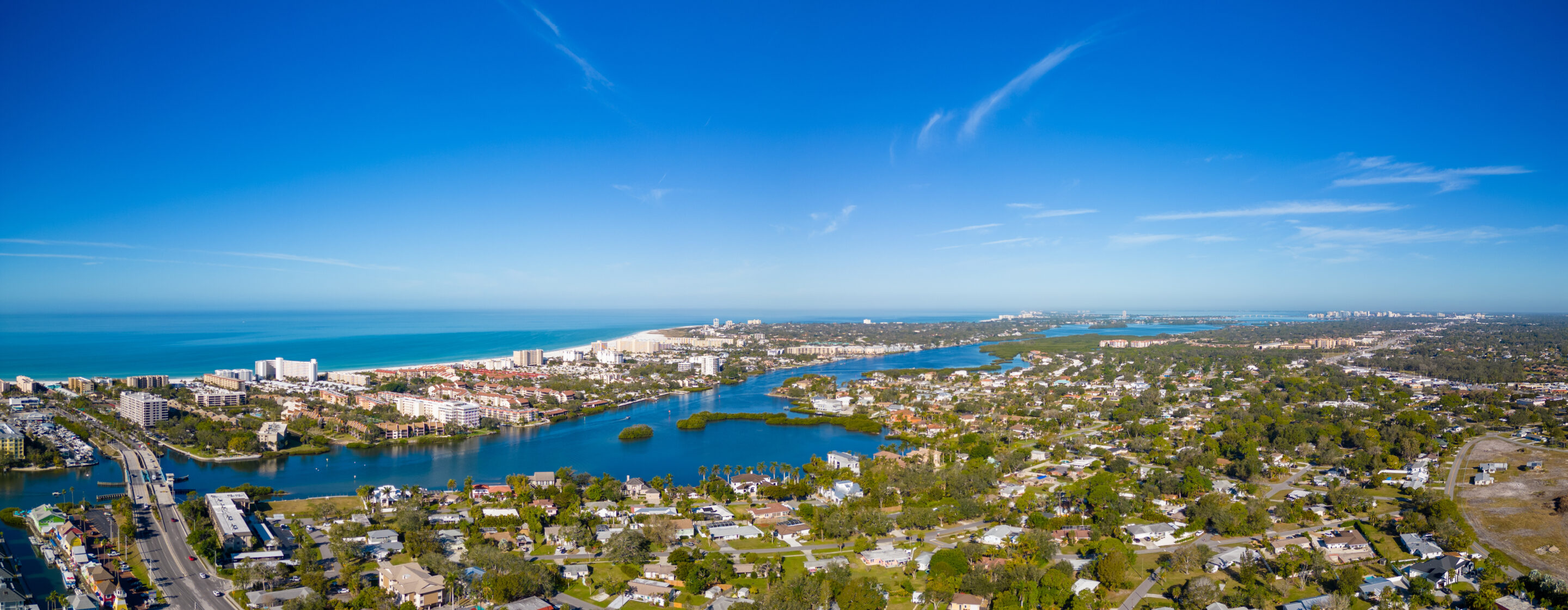 Aerial panorama Siesta Key and luxury homes in Sarasota Florida